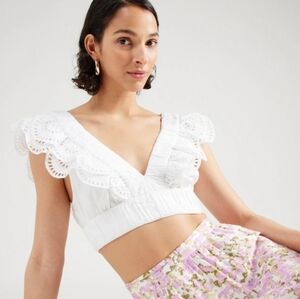 Abercrombie & Fitch White Eyelet Ruffle Crop Top Bralette